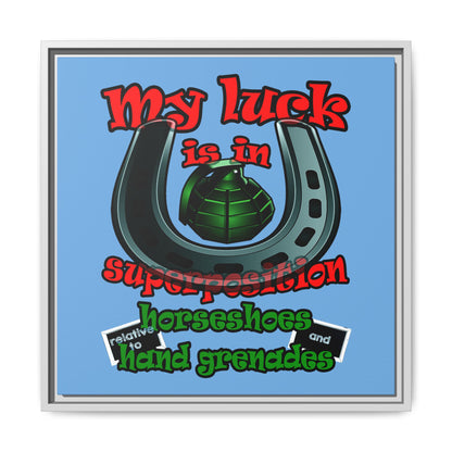 my luck - framed canvas art (light blue)