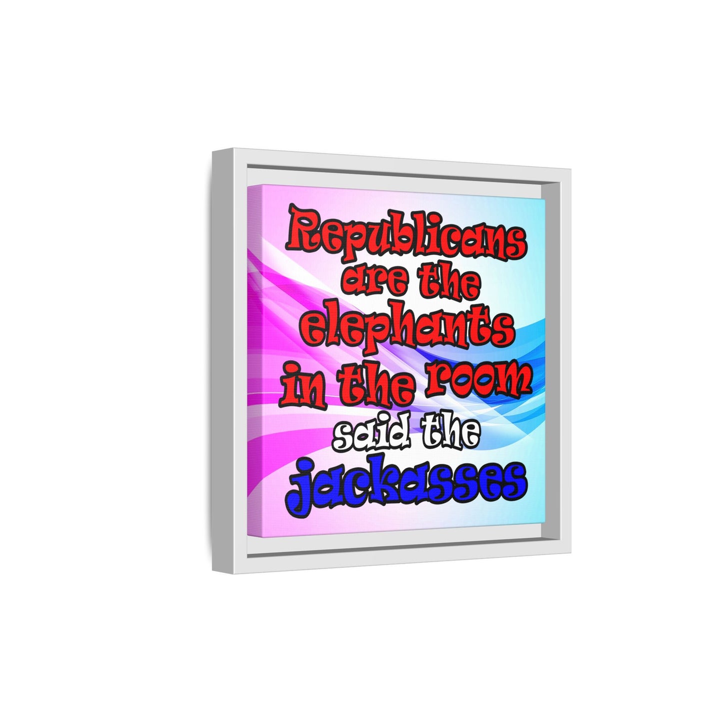 donkeys and elephants - framed canvas art (light blue-pink wave)