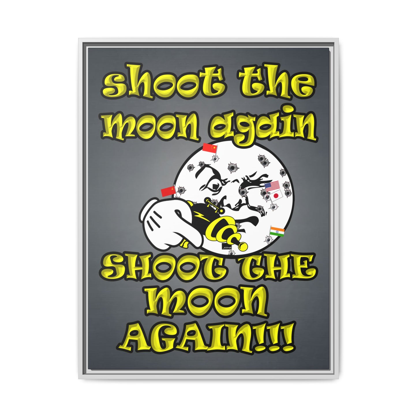 shoot the moon again - framed canvas art (grey-light grey)