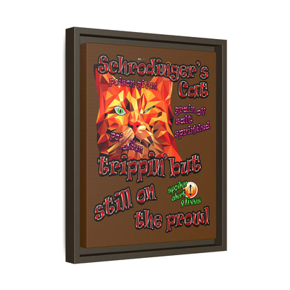 schrodinger's cat - framed canvas art (brown)