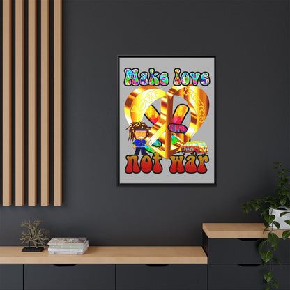 love peace - framed canvas art (light grey)