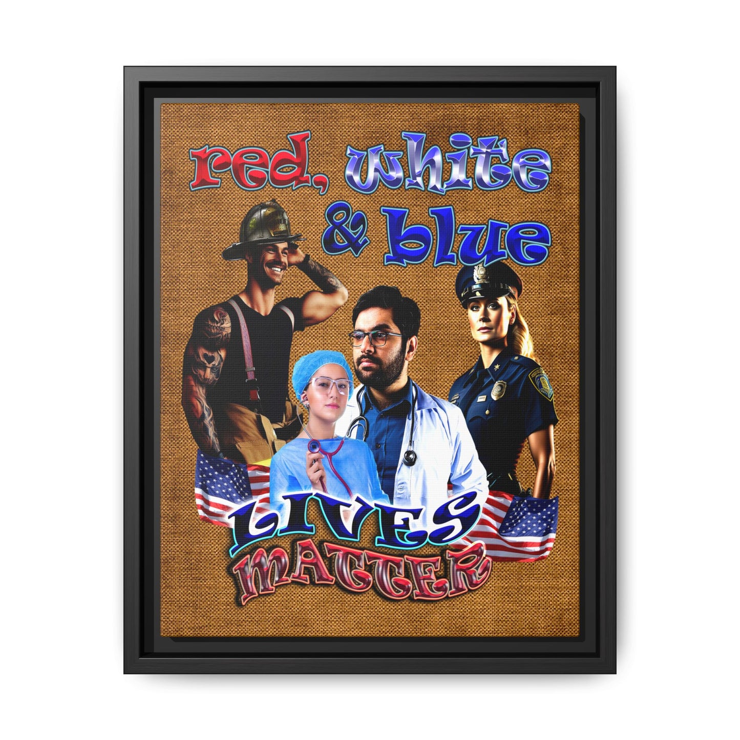 rw&b lives matter - framed canvas art (brown papyrus)