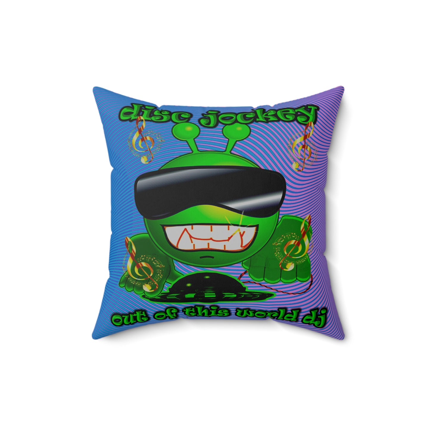 disc jockey - Spun Polyester Square Pillow - (light blue-purple wave)