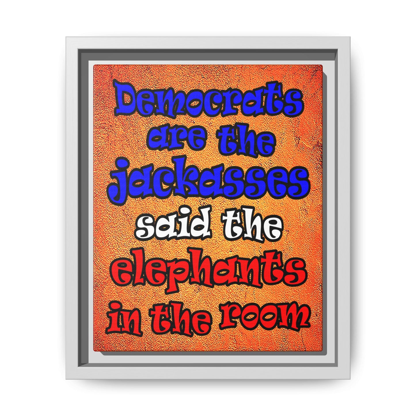 donkeys and elephants - framed canvas art (burnt orange)