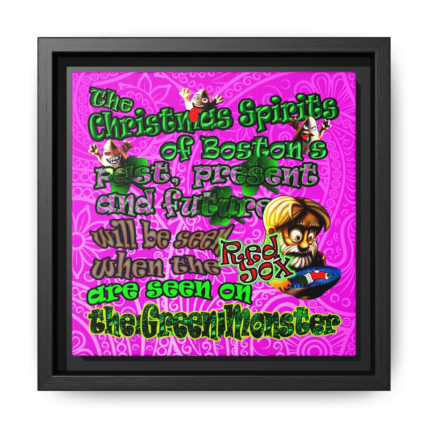 christmas spirits of boston - framed canvas art (pink swirl)