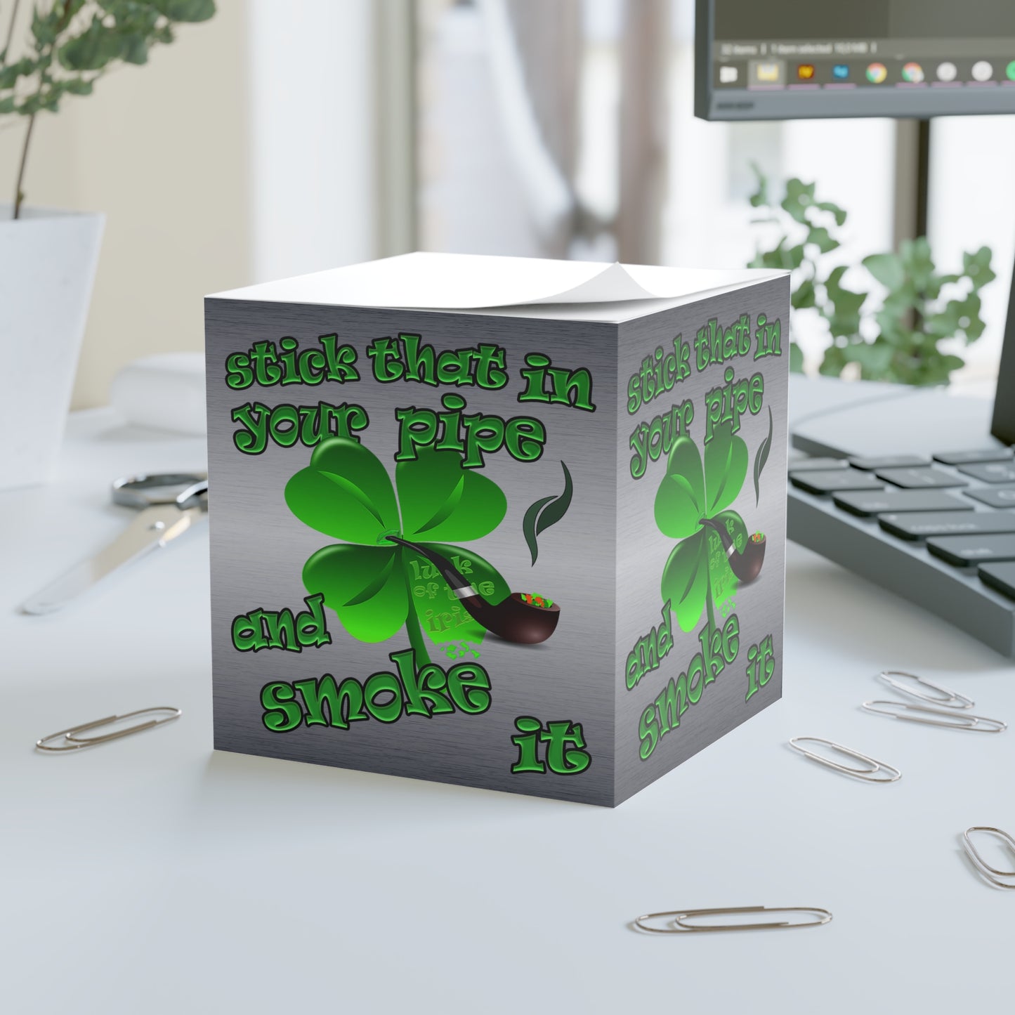 stick that in your pipe and smoke it - note cube (brushed nickel)