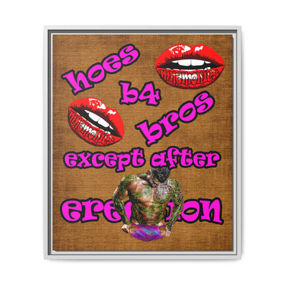 hoes b4 bros - framed canvas art (brown papyrus)