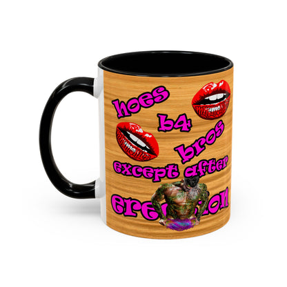 hoes b4 bros - Accent Mug (butterscotch wood finish)