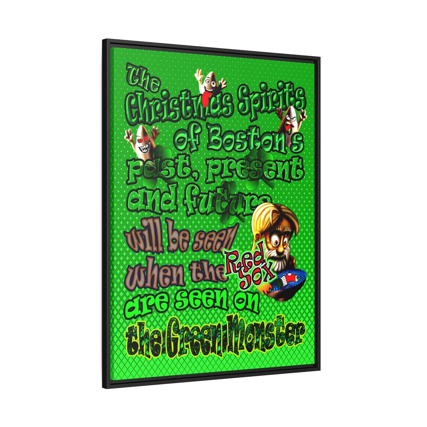 christmas spirits of boston - framed canvas art (logo green)
