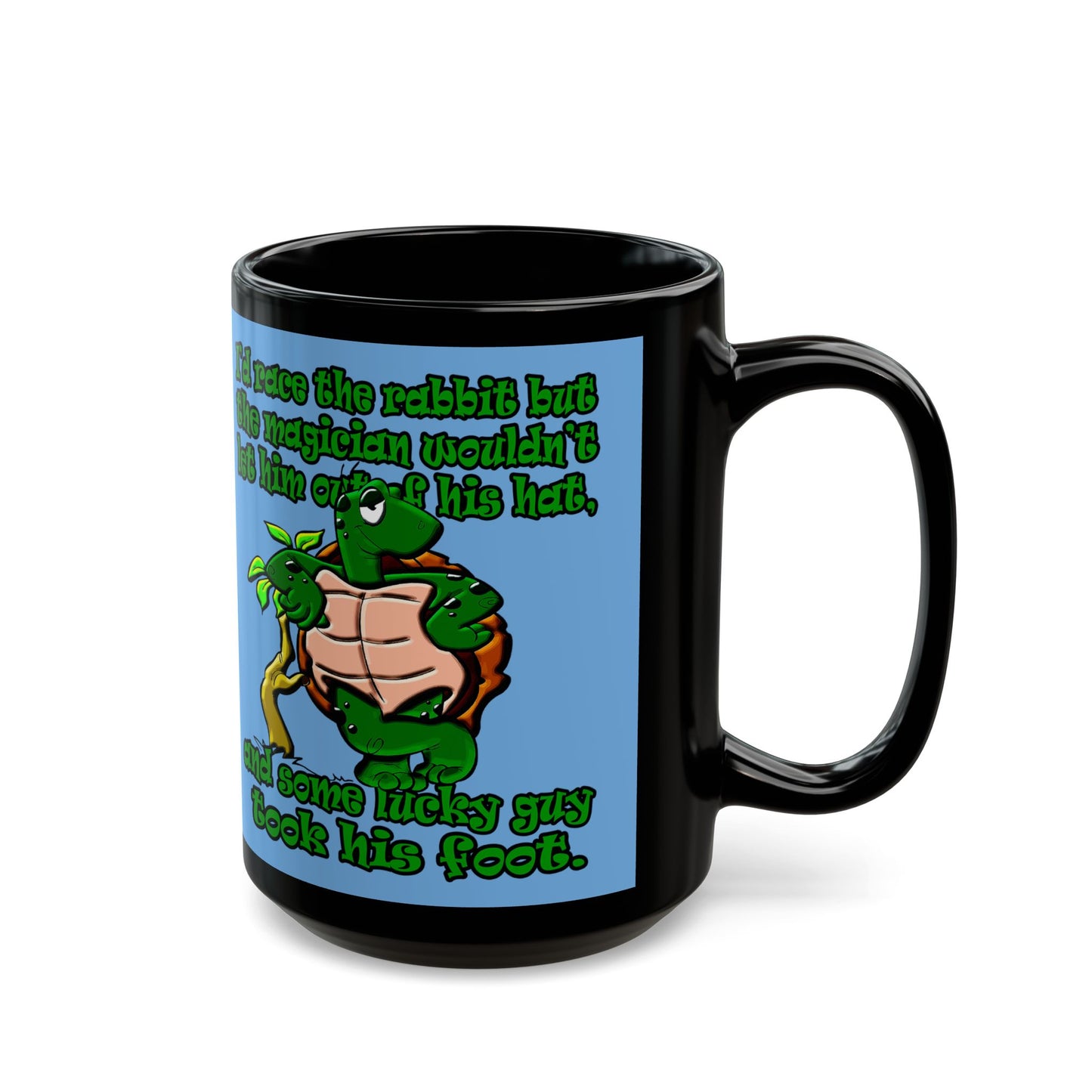 turtle race - Black Mug (light blue)