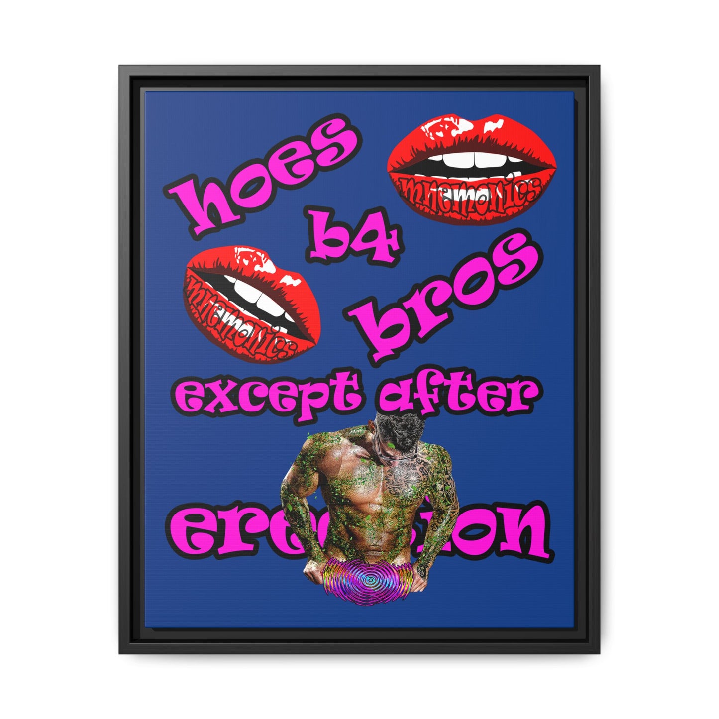 hoes b4 bros - framed canvas art (dark blue)