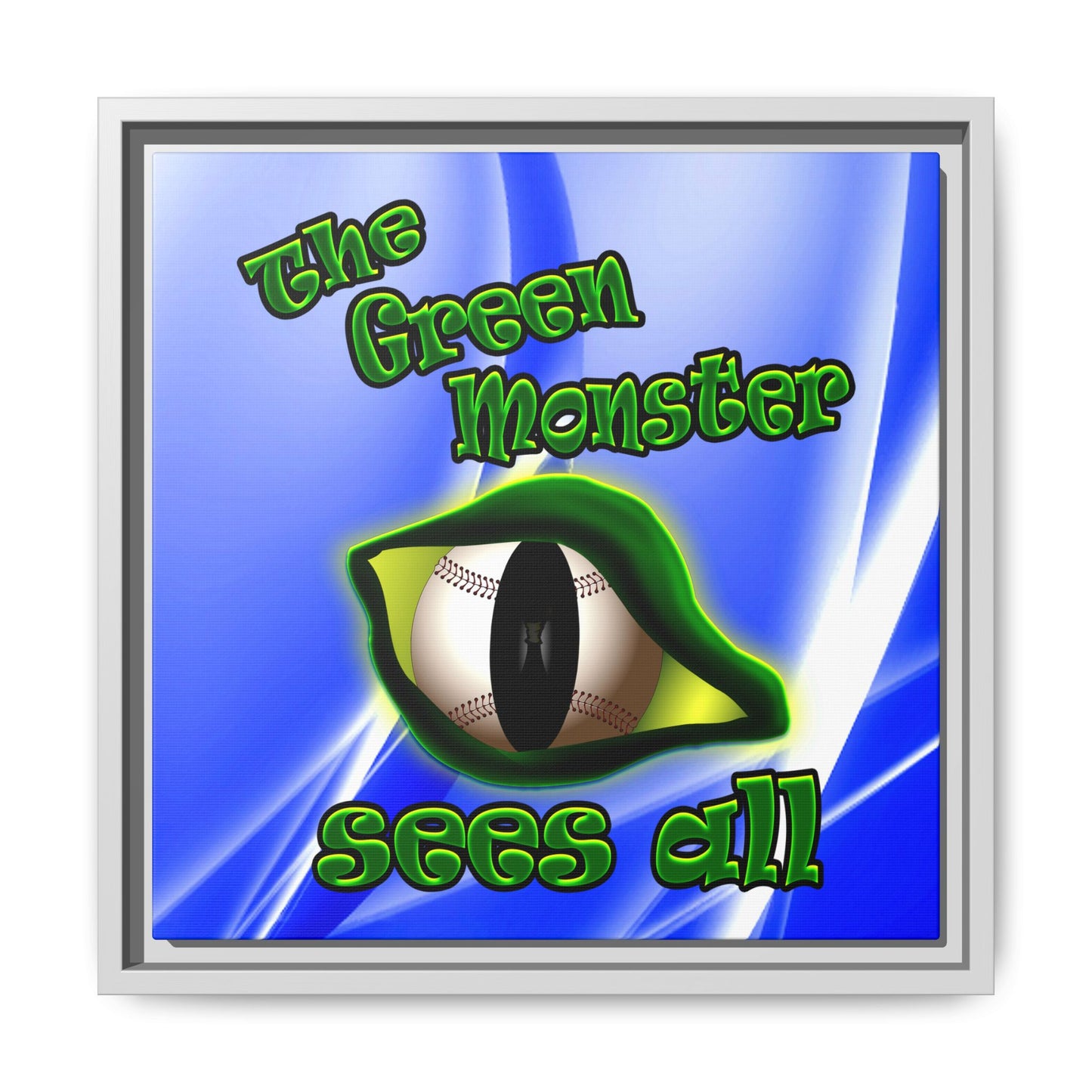 green monster - framed canvas art (blue-white wave)
