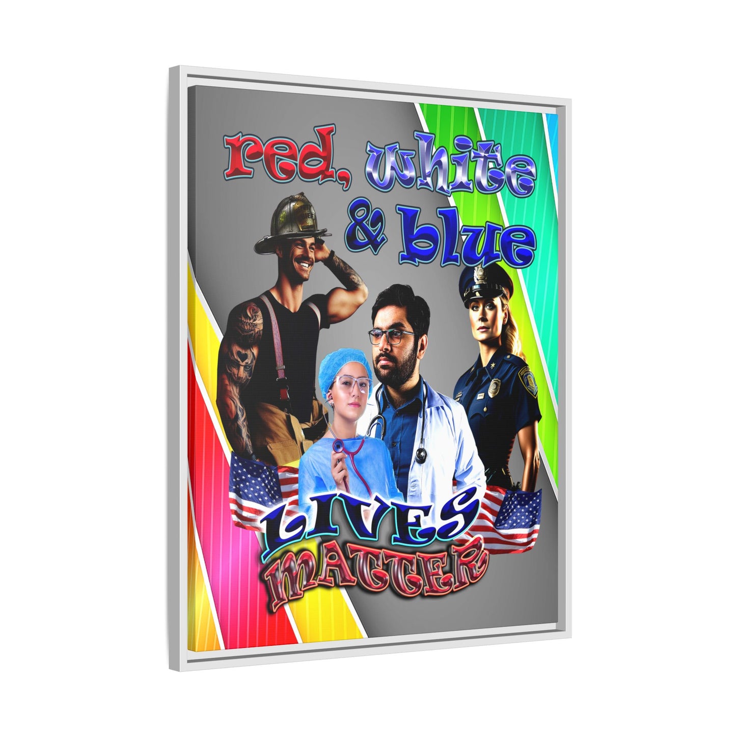 rw&b lives matter - framed canvas art (rainbow split)
