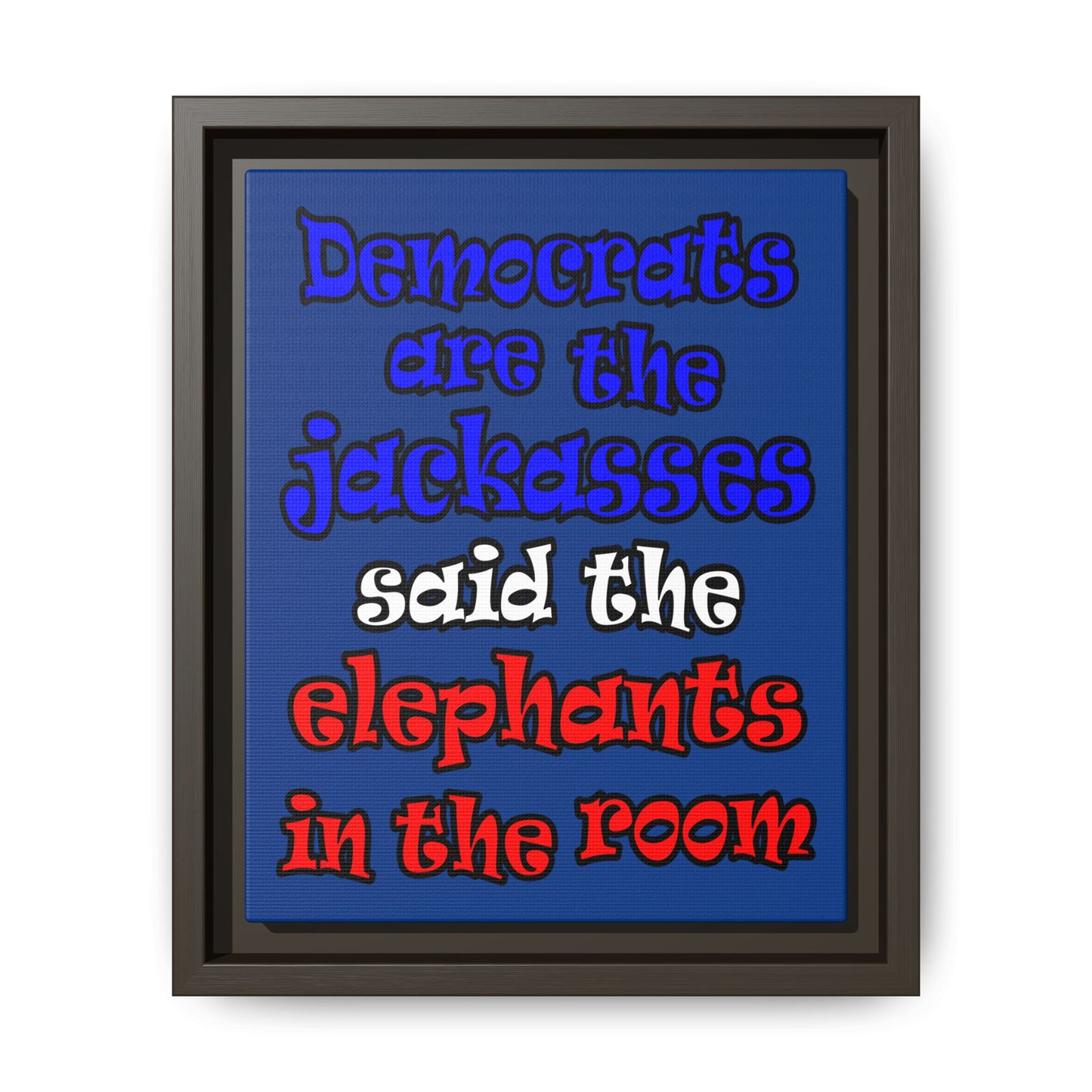 donkeys and elephants - framed canvas art (dark blue)