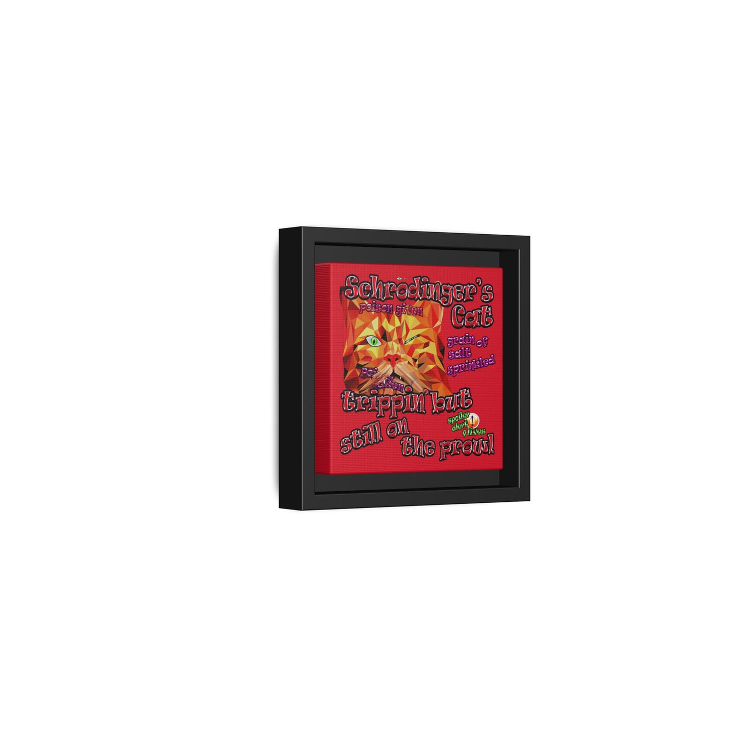 schrodinger's cat - framed canvas art (dark red)