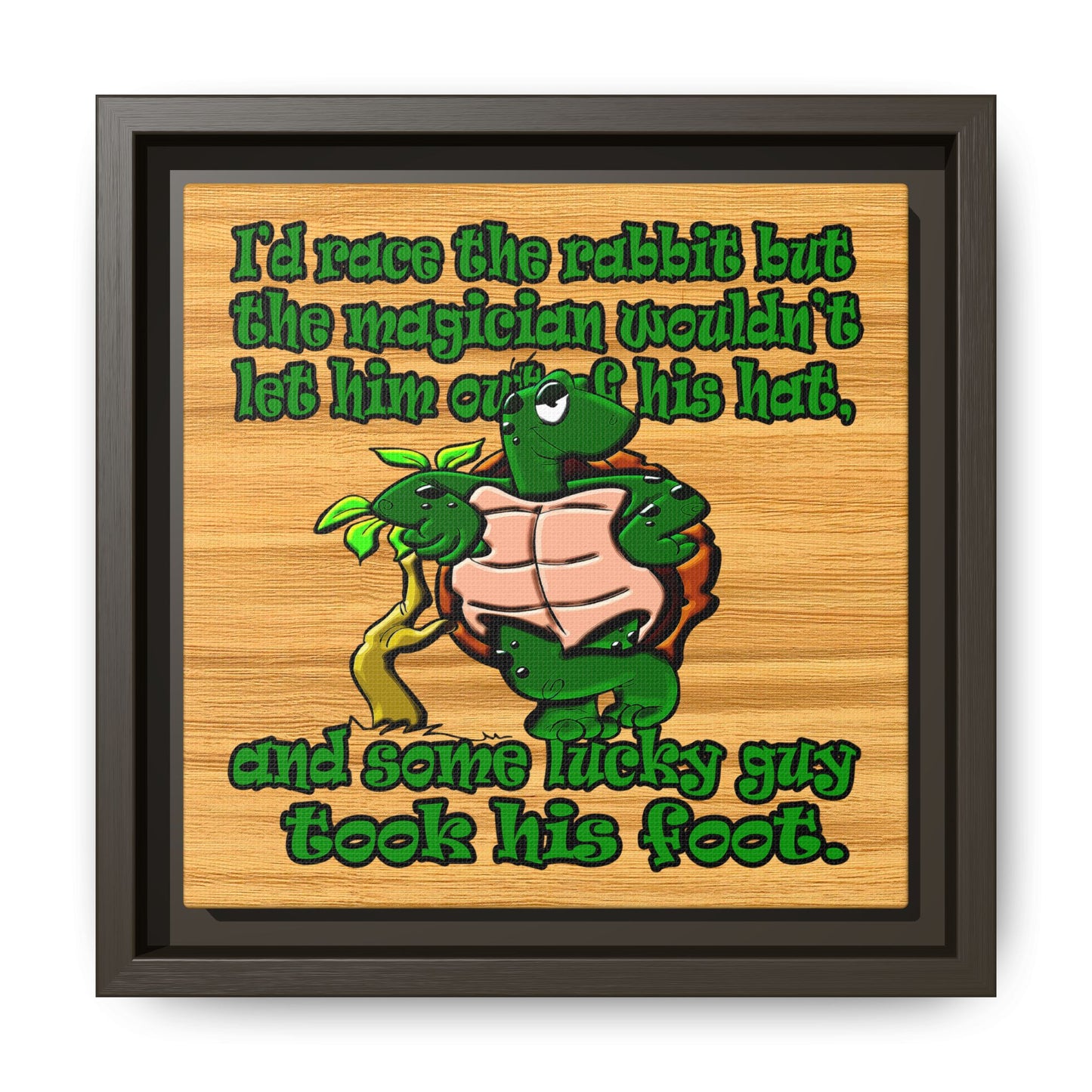 turtle race - framed canvas art (butterscotch wood finish)