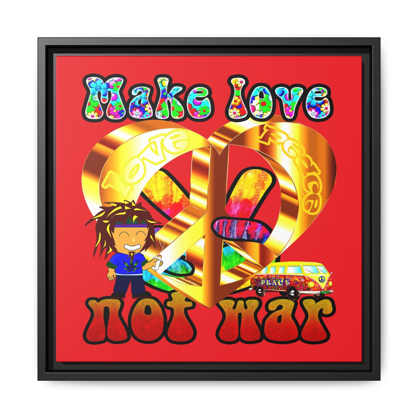 love peace - framed canvas art (red)