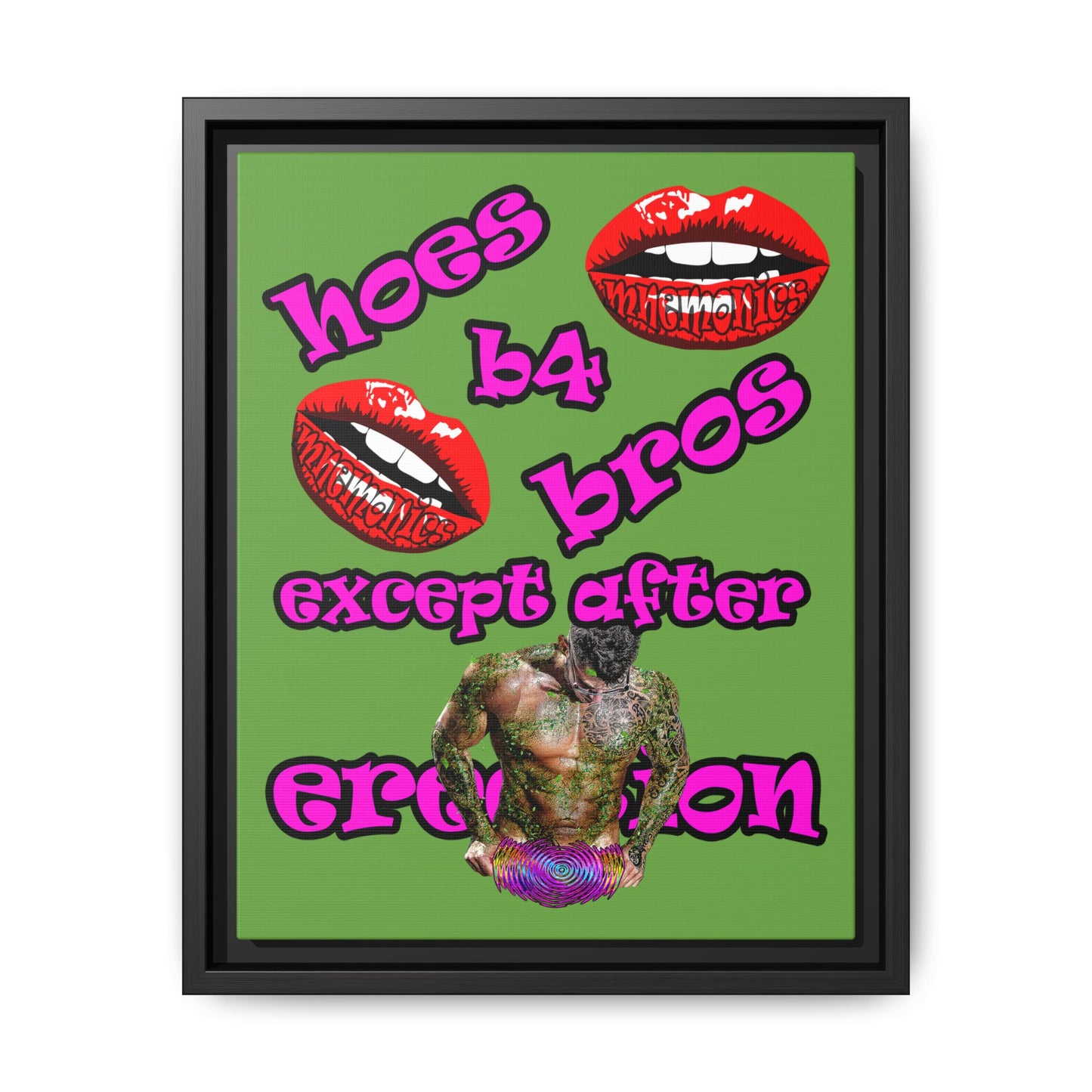 hoes b4 bros - framed canvas art (green)