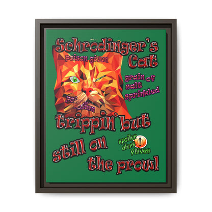 schrodinger's cat - framed canvas art (dark green)