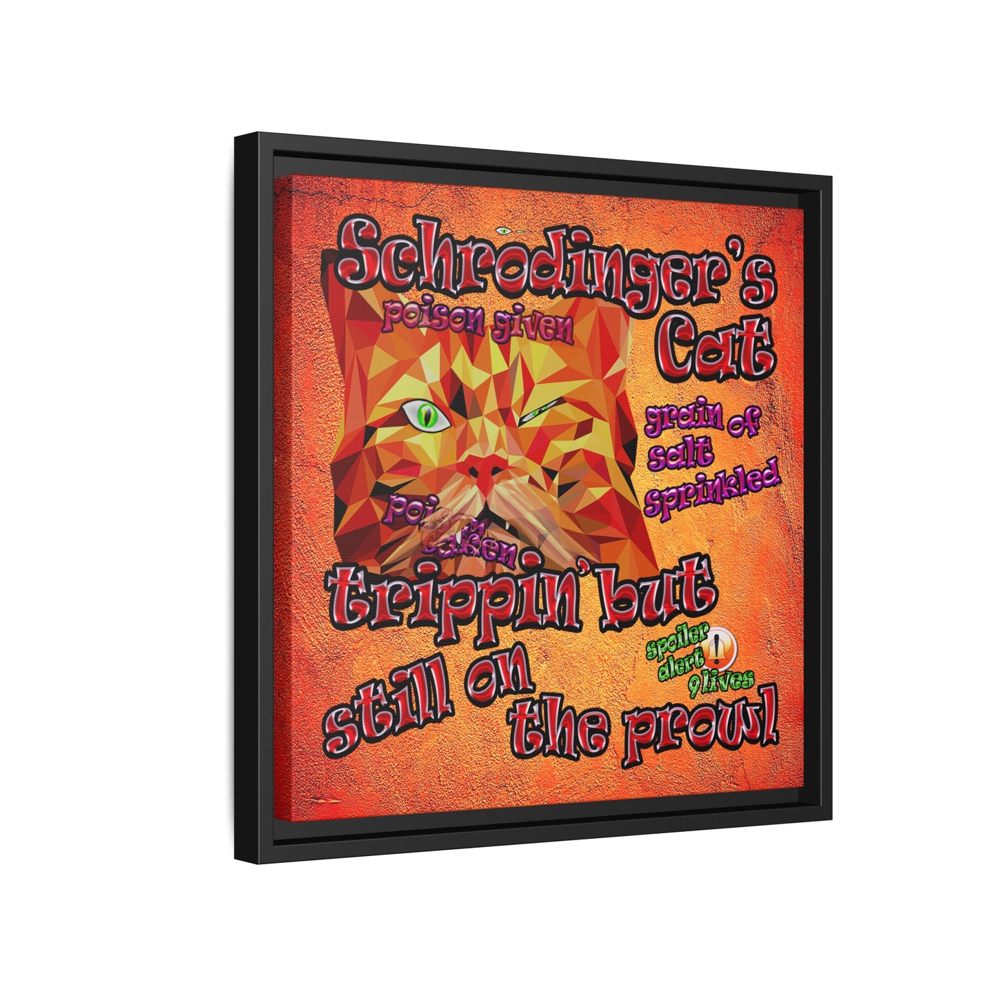 schrodinger's cat - framed canvas art (burnt orange)