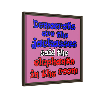 donkeys and elephants - framed canvas art (light pink)