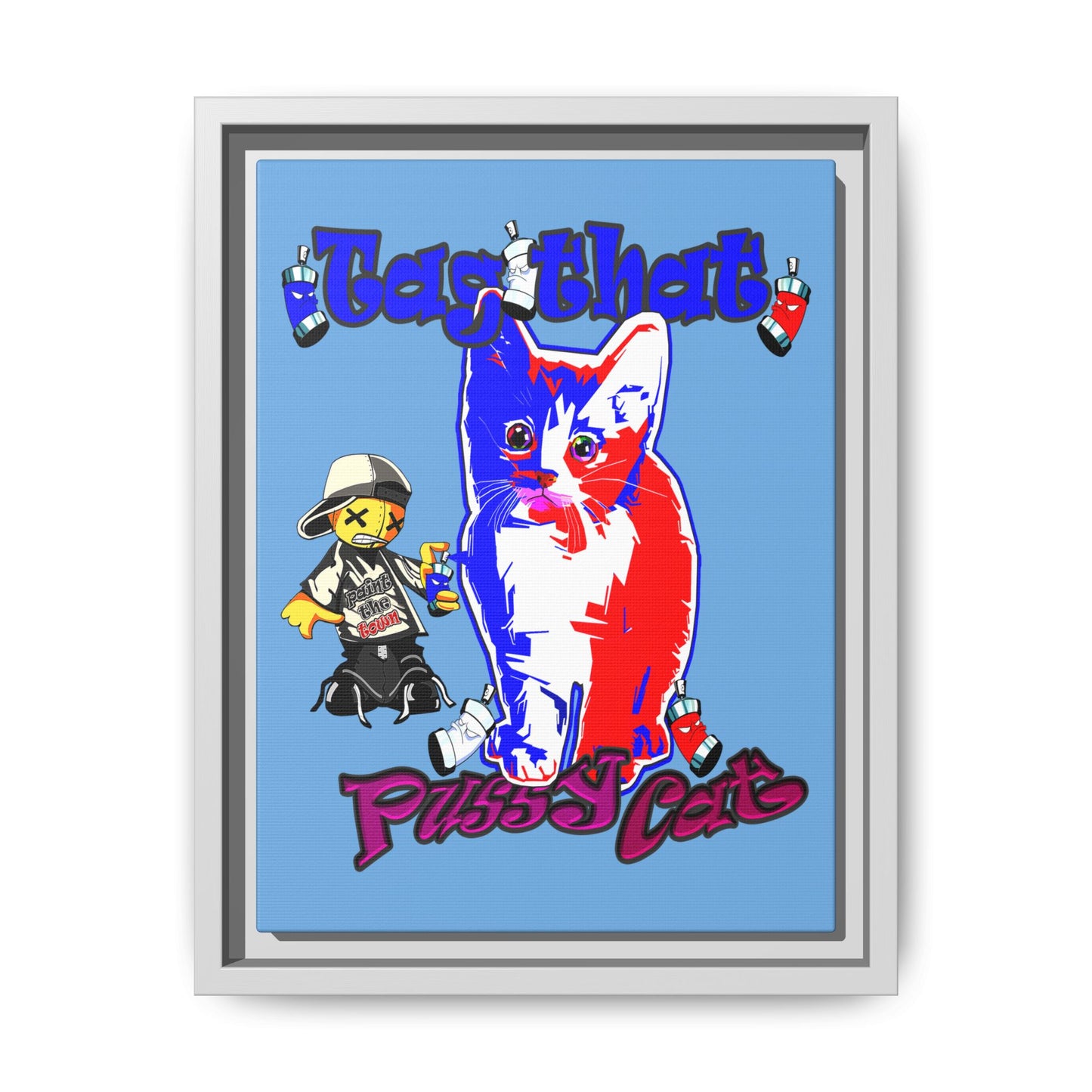 tag that - framed canvas art (light blue)