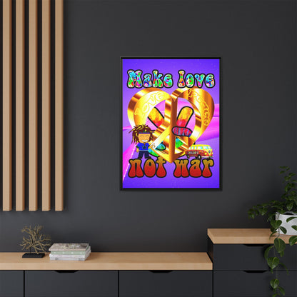 love peace - framed canvas art (purple-pink wave)