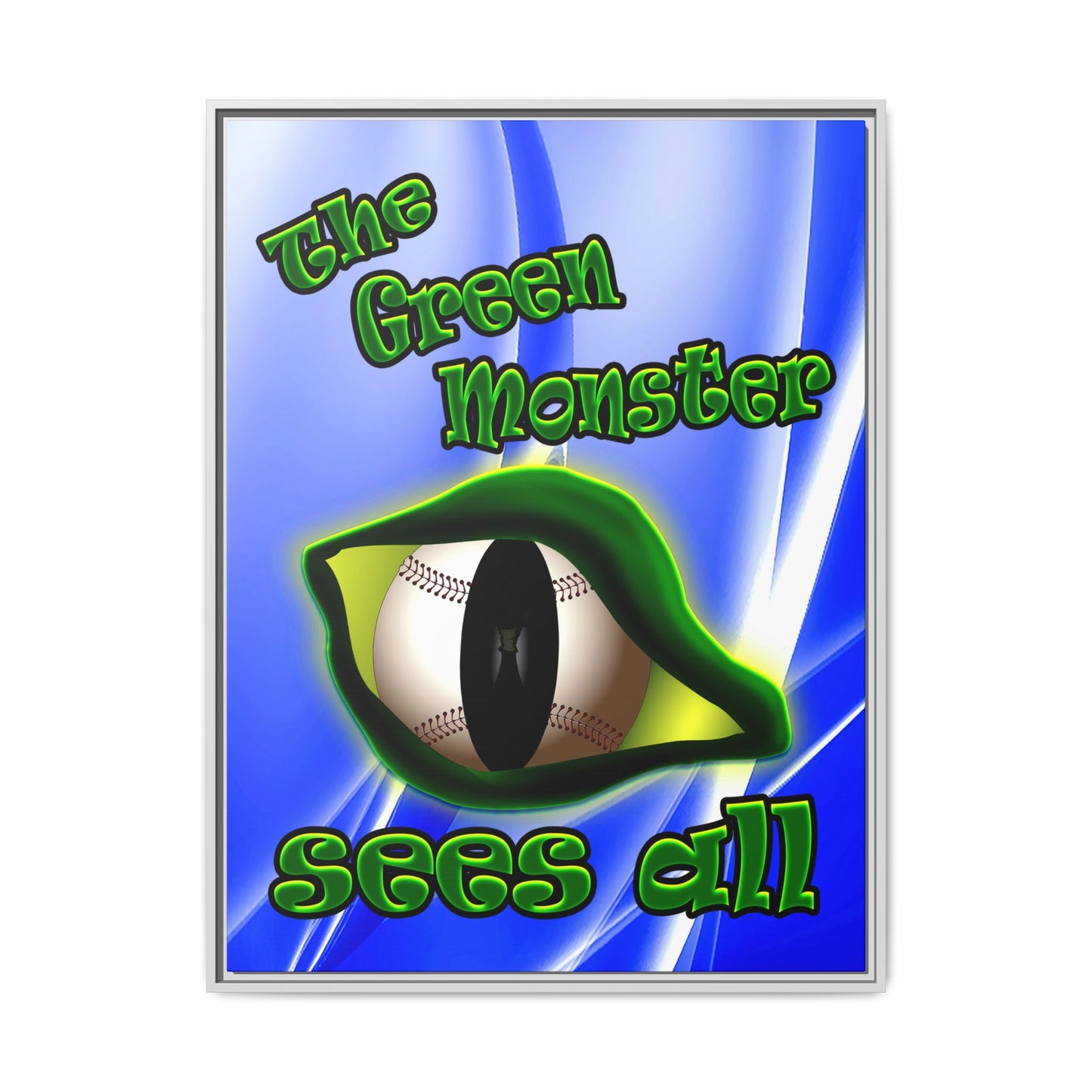 green monster - framed canvas art (blue-white wave)