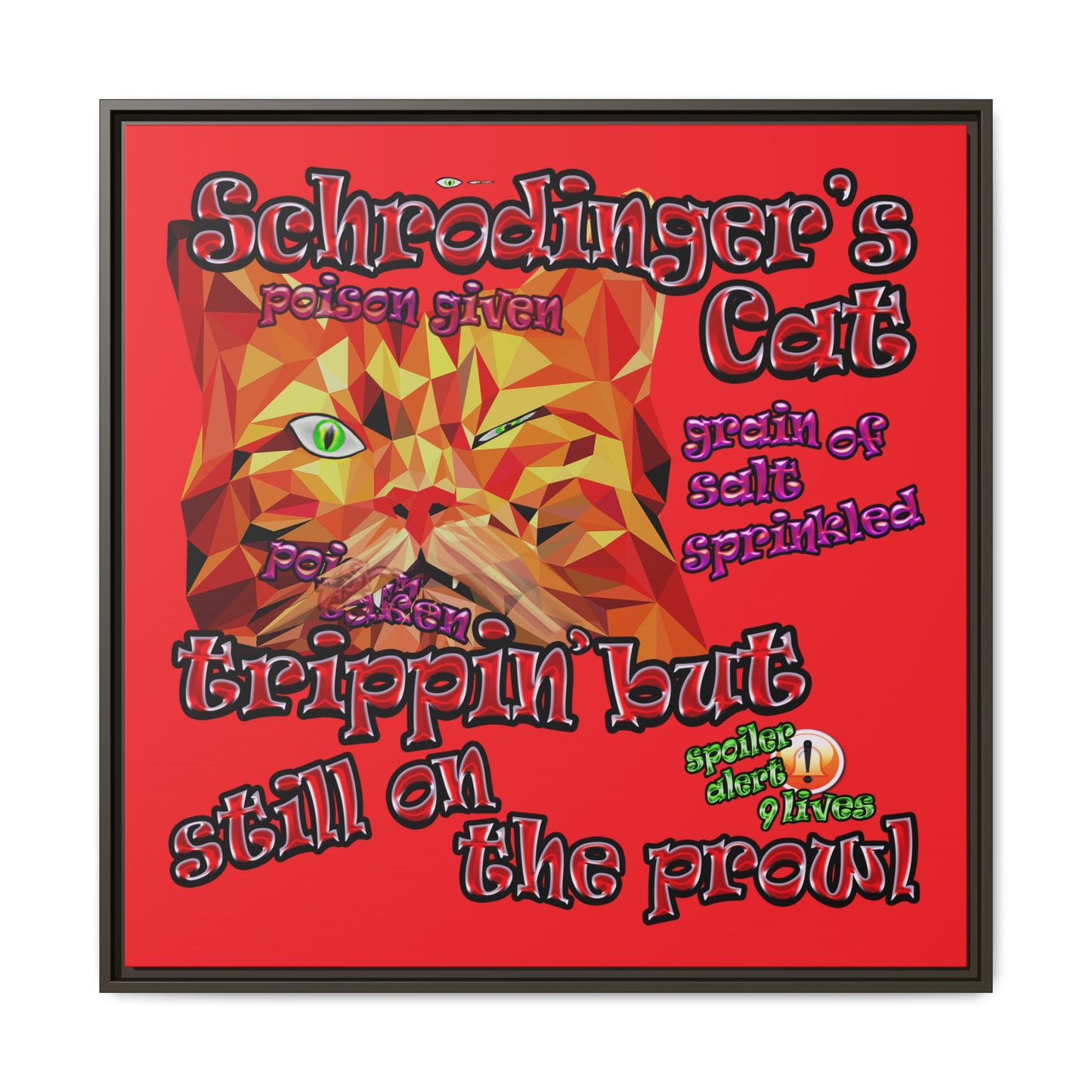 schrodinger's cat - framed canvas art (red)