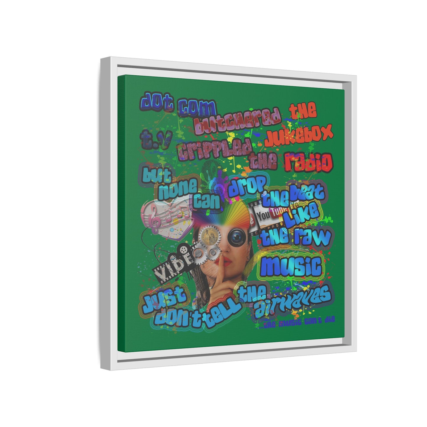drop the beat - framed canvas art (dark green)