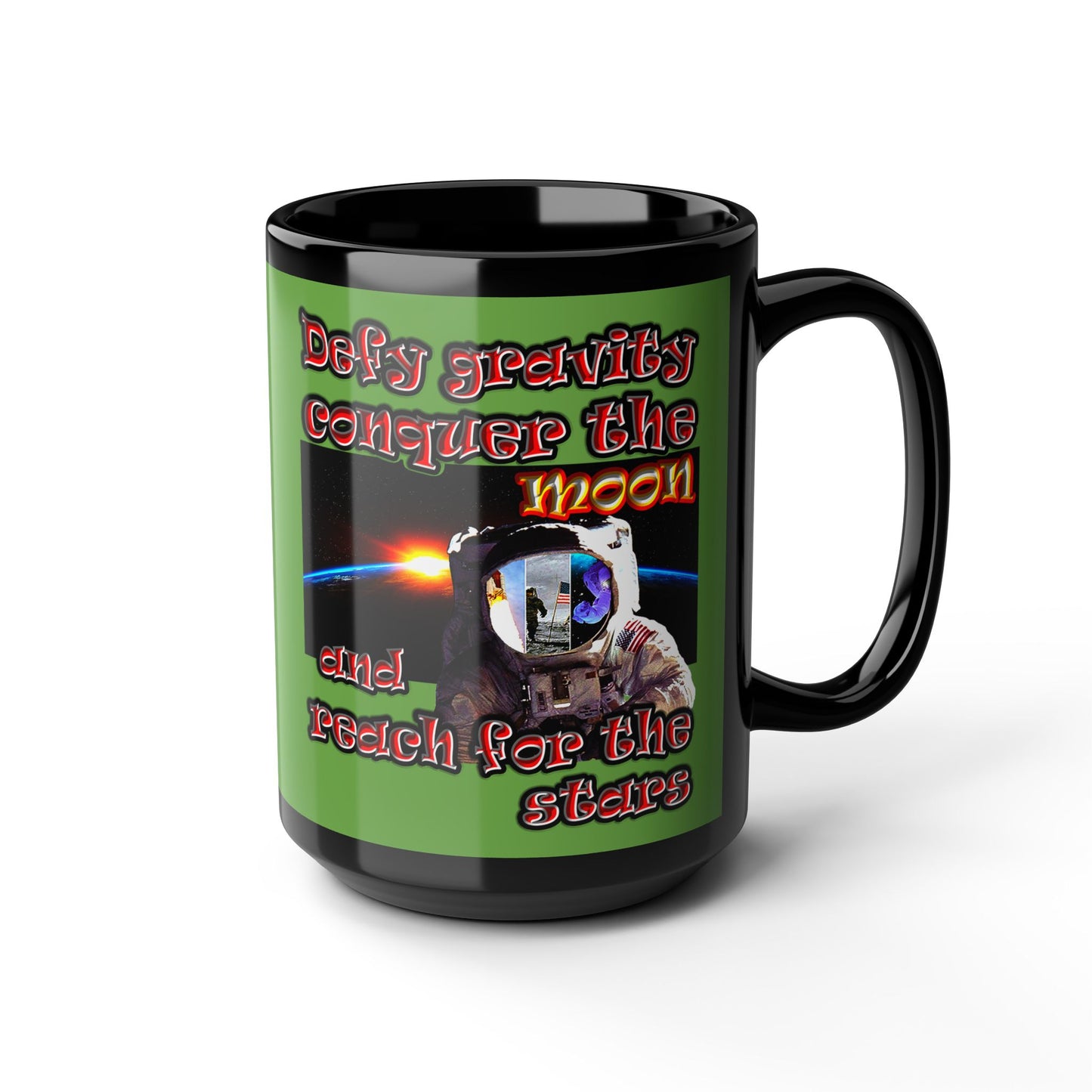 defy conquer reach - Black Mug (green)