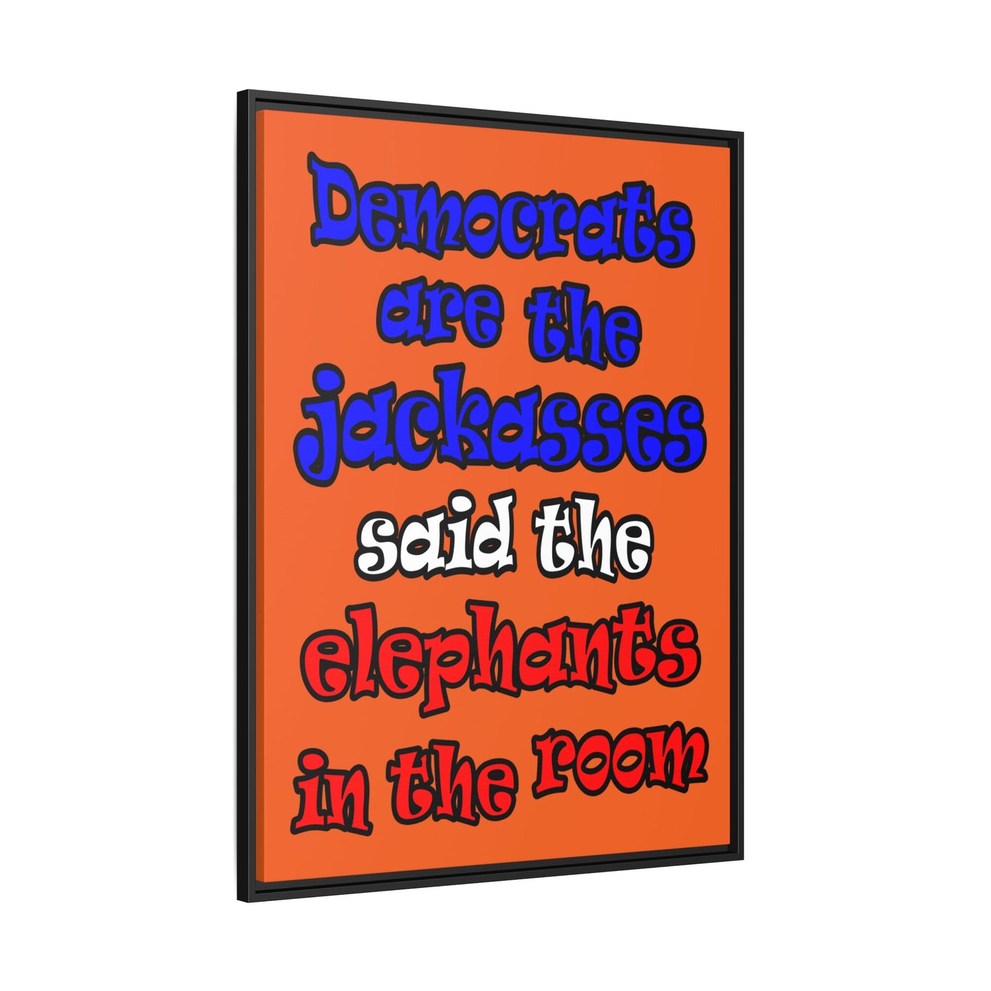 donkeys and elephants - framed canvas art (orange)