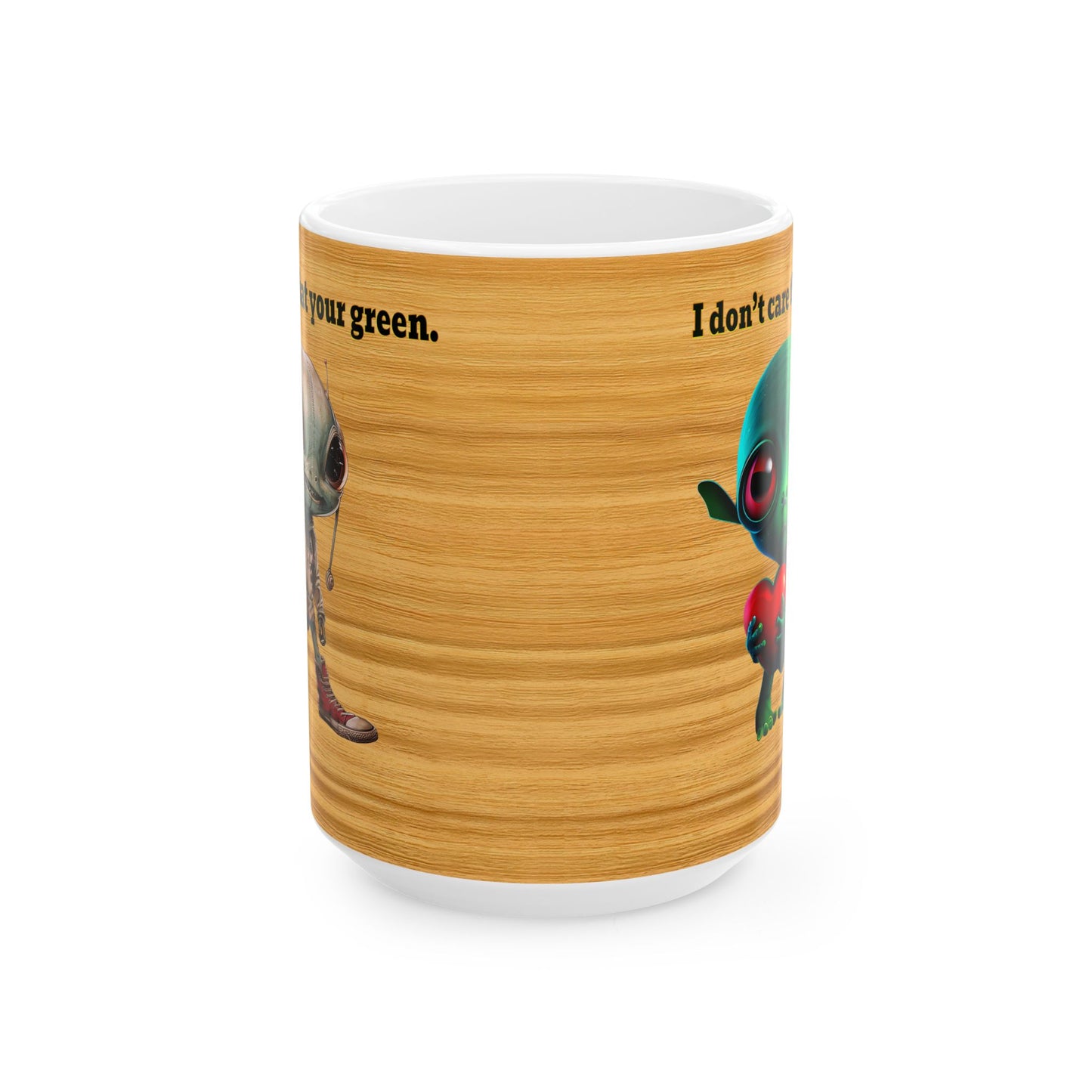 I don't care that your grey - White Mug (butterscotch wood finish)