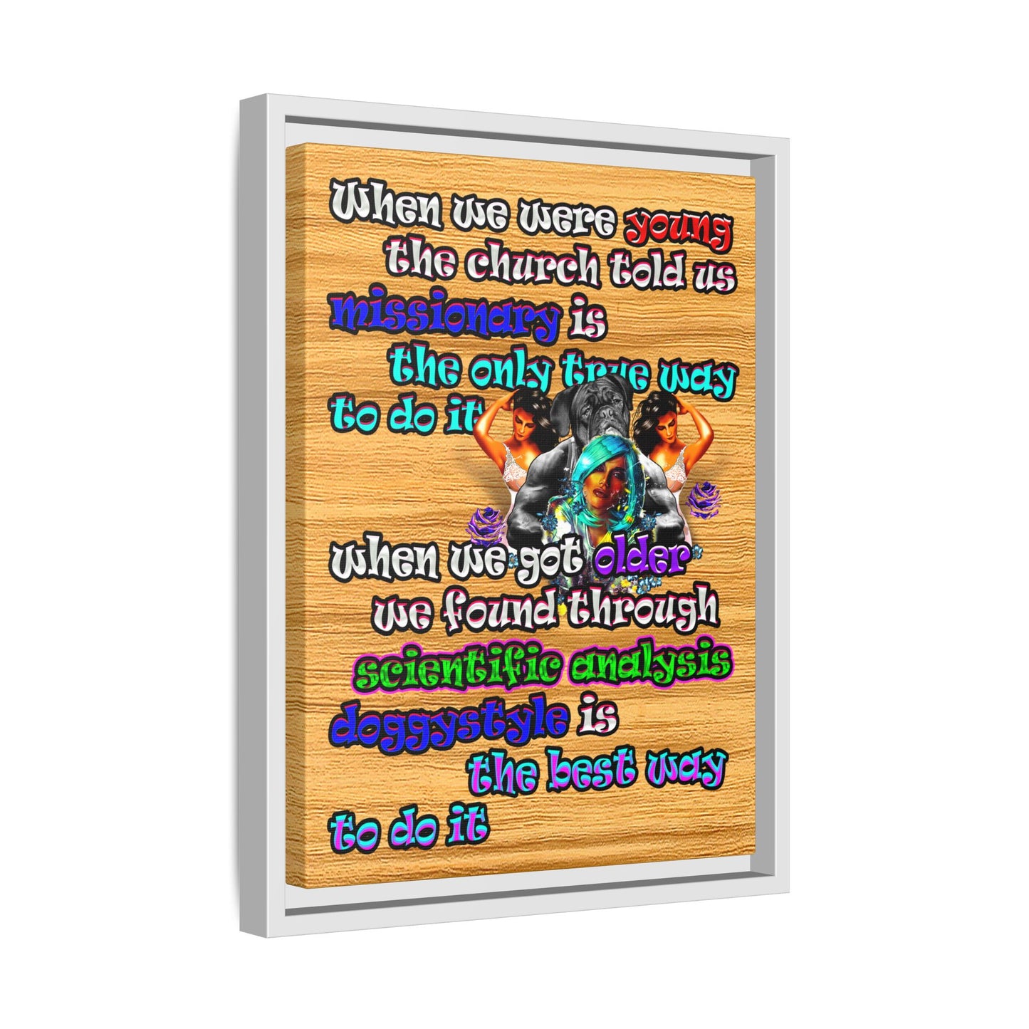doggystyle - framed canvas art (butterscotch wood finish)