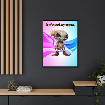 I don't care that your green - framed canvas art (light blue-pink wave)