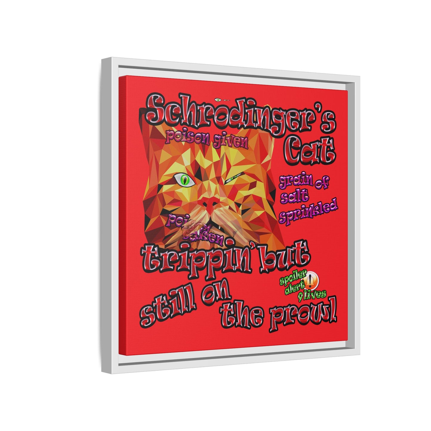 schrodinger's cat - framed canvas art (red)