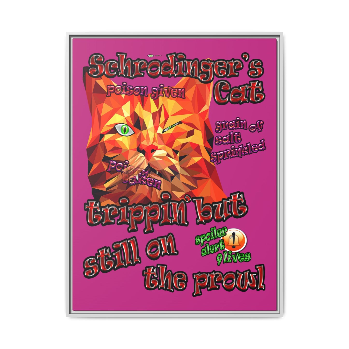 schrodinger's cat - framed canvas art (pink)