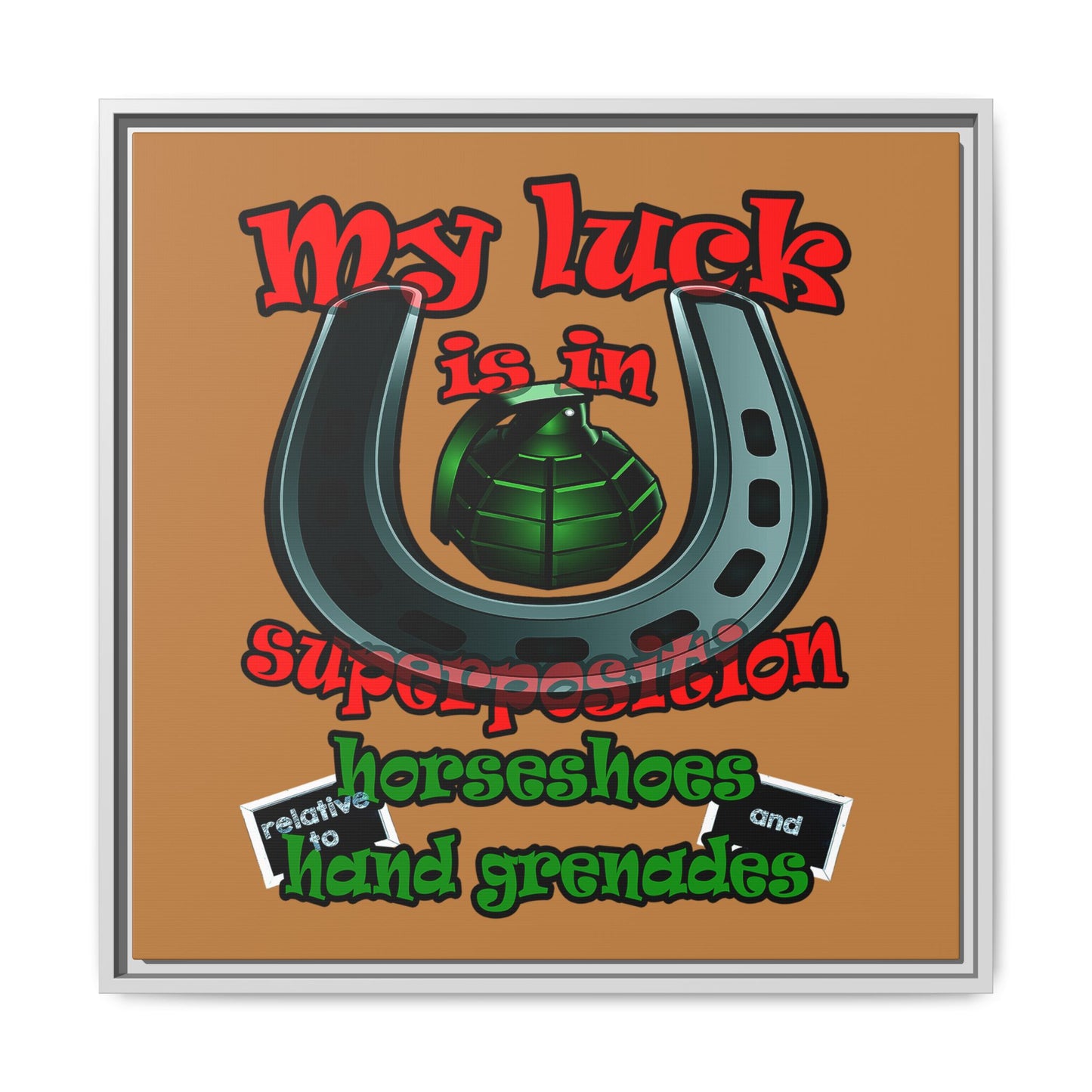 my luck - framed canvas art (light brown)