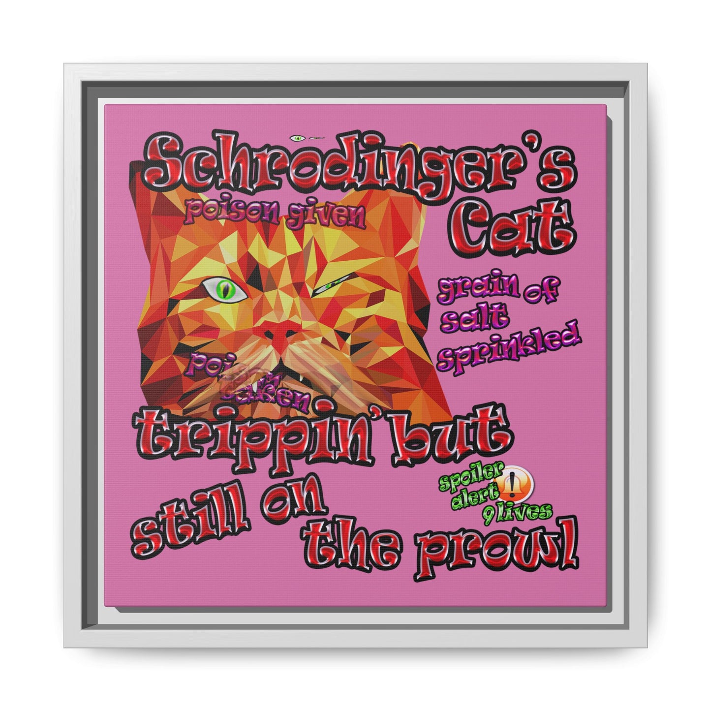 schrodinger's cat - framed canvas art (light pink)