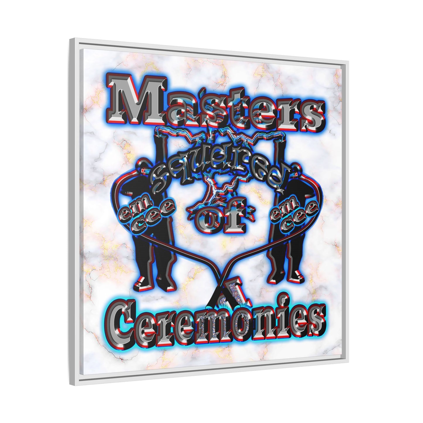 em cee squared - framed canvas art (white marble)