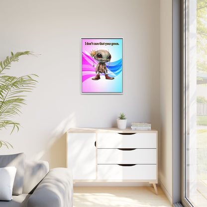 I don't care that your green - framed canvas art (light blue-pink wave)