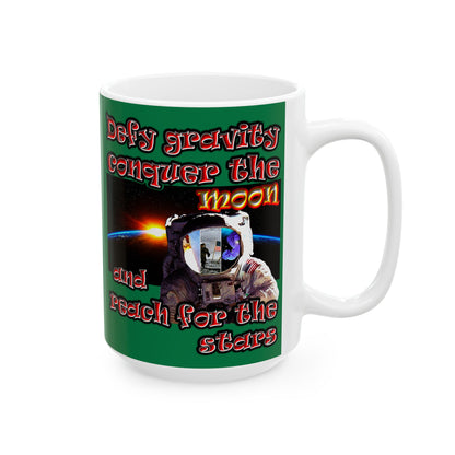 defy conquer reach - White Mug (dark green)