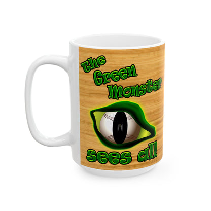 green monster - White Mug (butterscotch wood finish)
