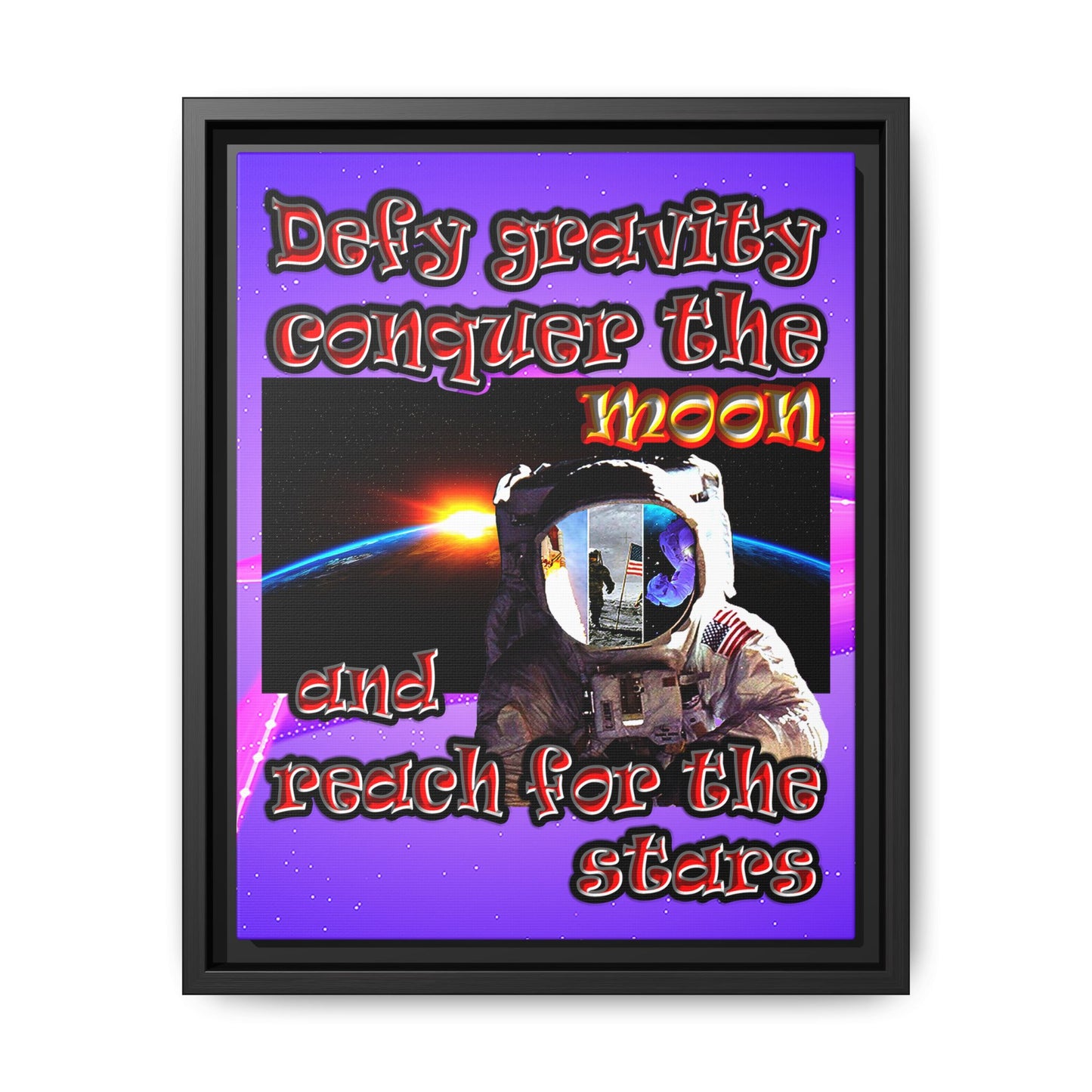 defy conquer reach - framed canvas art (purple-pink wave)