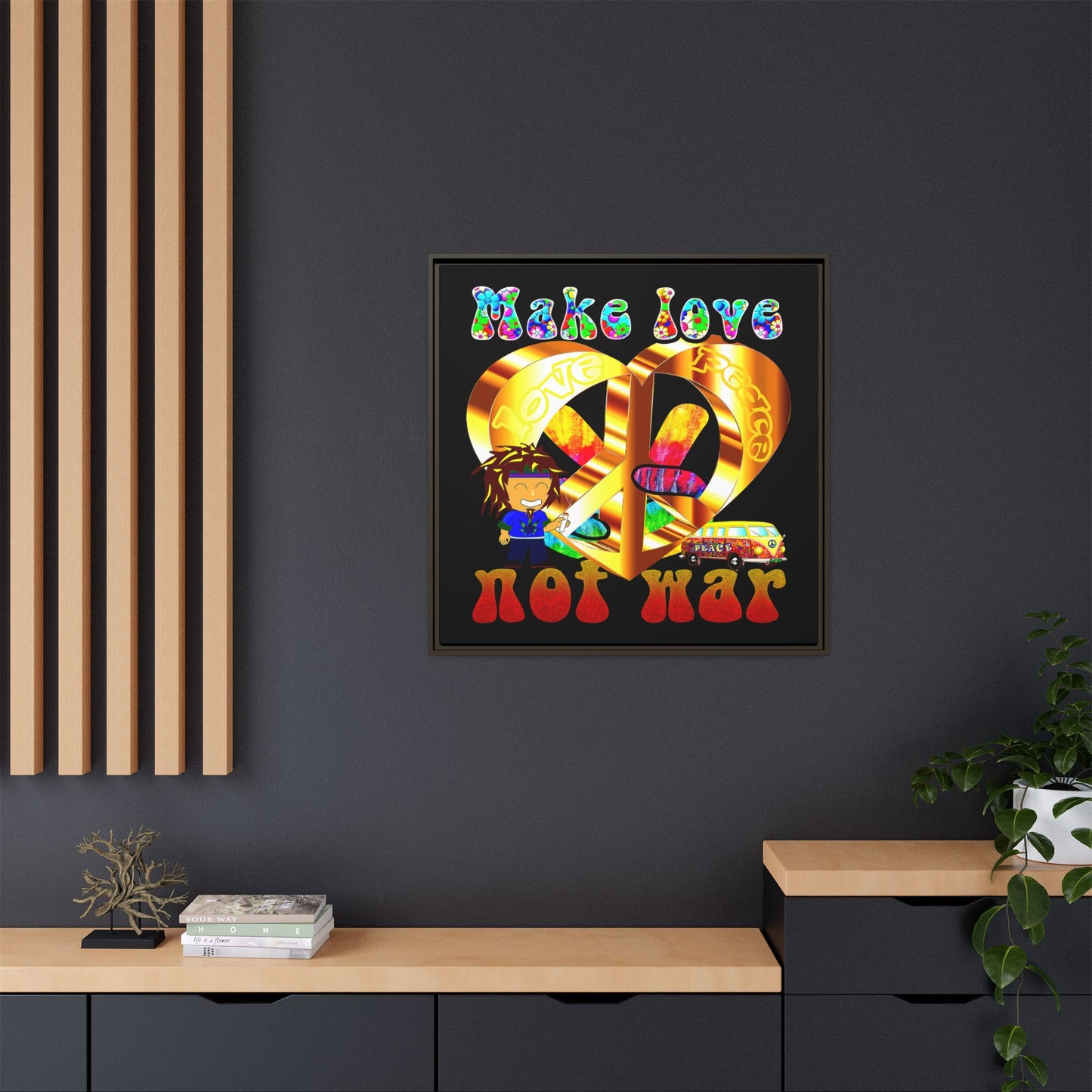 love peace - framed canvas art (black)