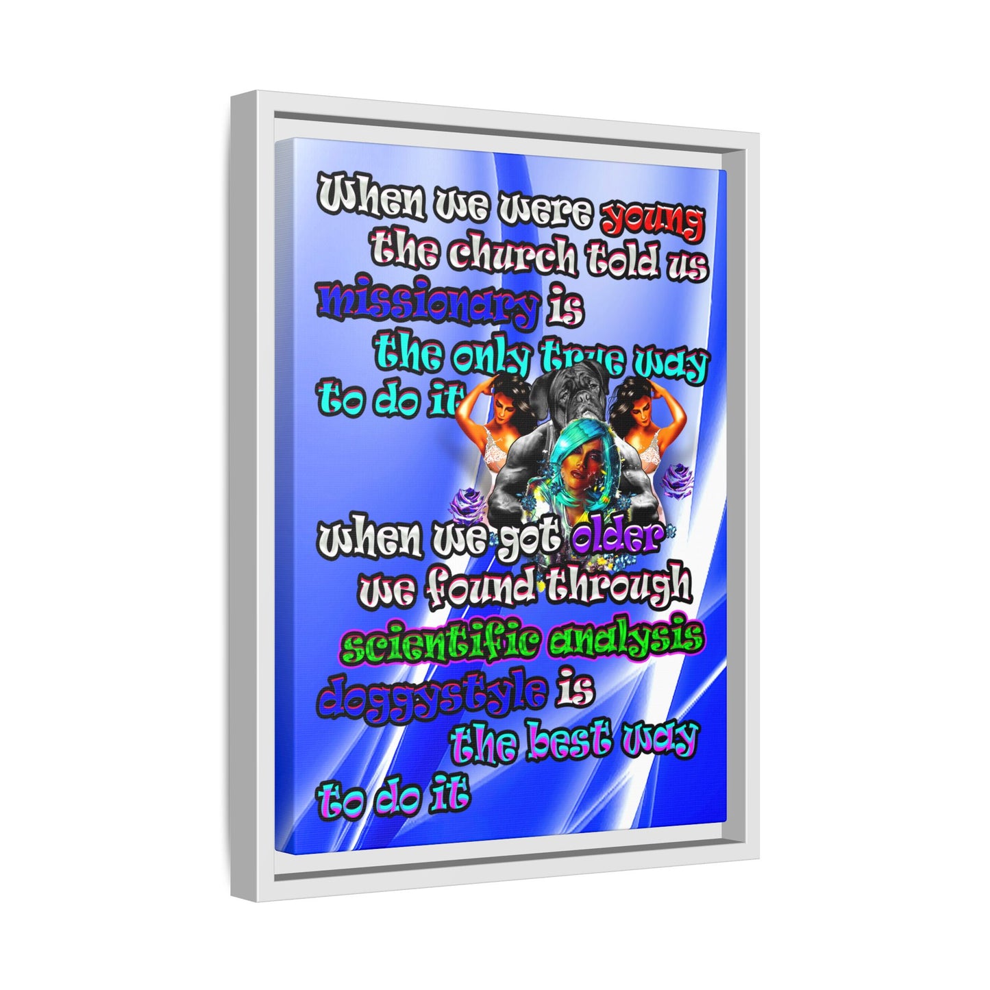 doggystyle - framed canvas art (blue-white wave)