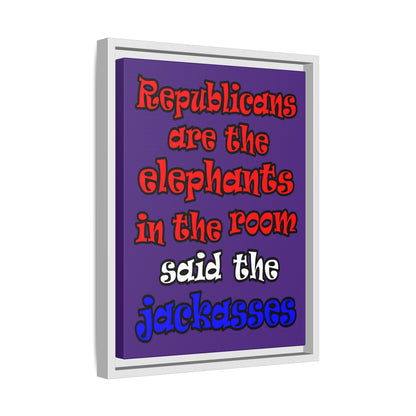 donkeys and elephants - framed canvas art (purple)