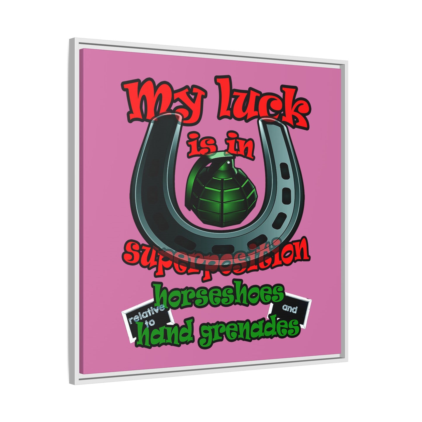 my luck - framed canvas art (light pink)