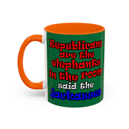 donkeys and elephants - Accent Mug (dark green)