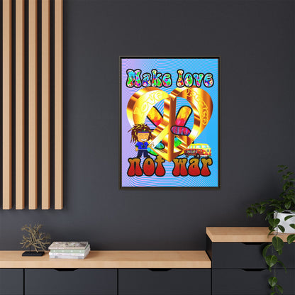 love peace - framed canvas art (light blue-purple wave)